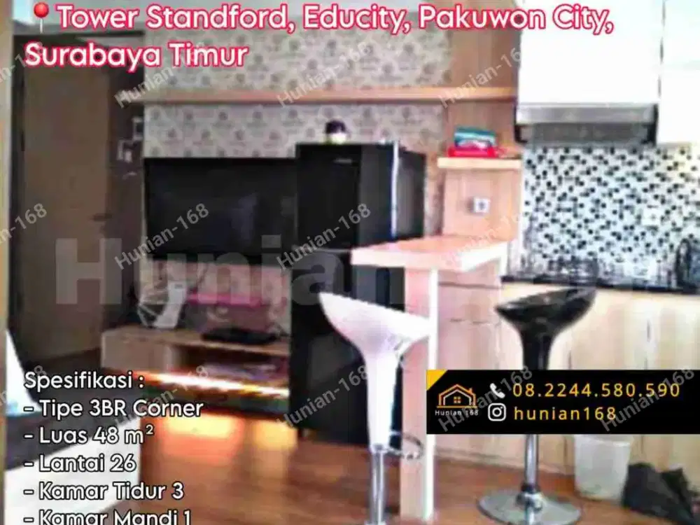 Jual Sewa Apartemen Fully Furnished 3 Bedroom 3BR Corner Tower Harvard Stanford  Standford Vista Princeton Pakuwon City Mall Surabaya Timur Amor Bella East Coast Residence