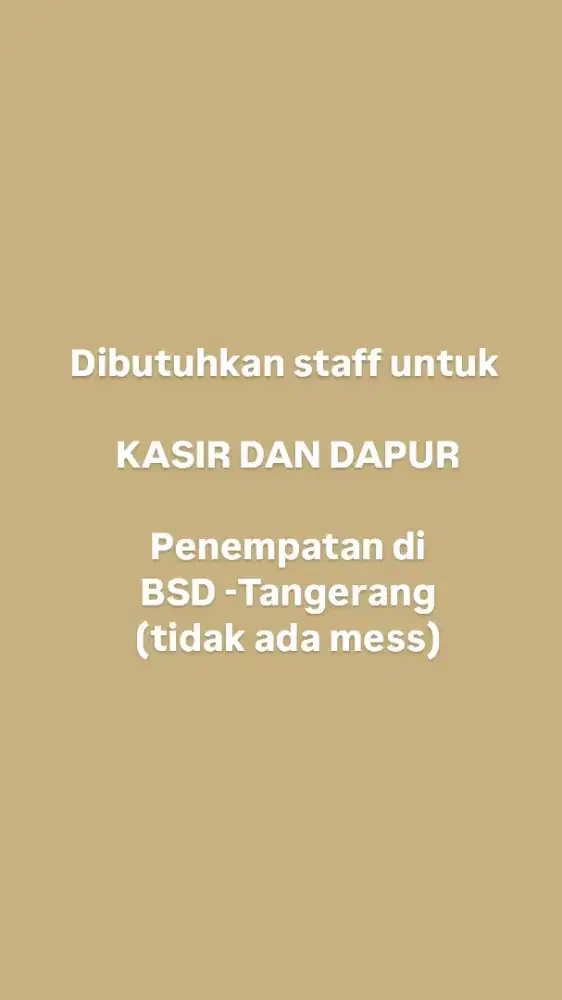DIBUTUHKAN 2 STAFF (KASIR DAN DAPUR) UNTUK FOOD COURT