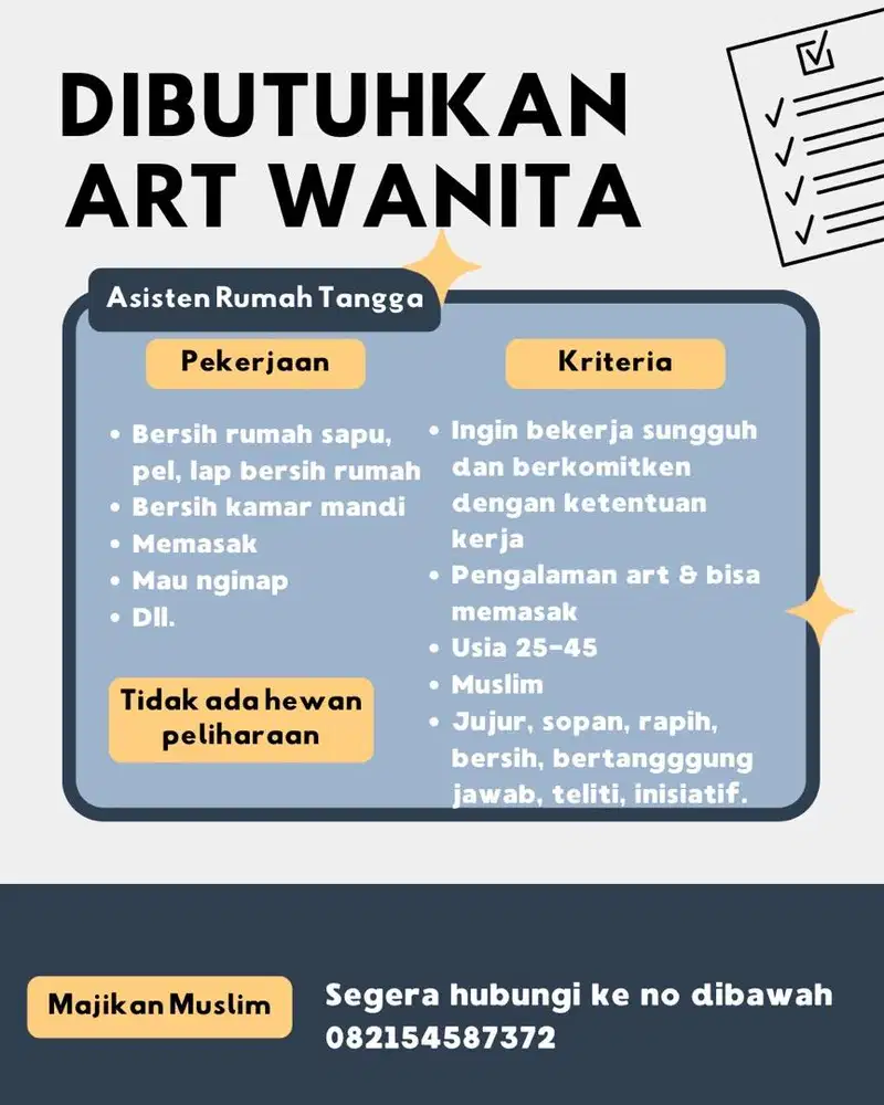 DICARI ART PP WANITA (MUSLIM)