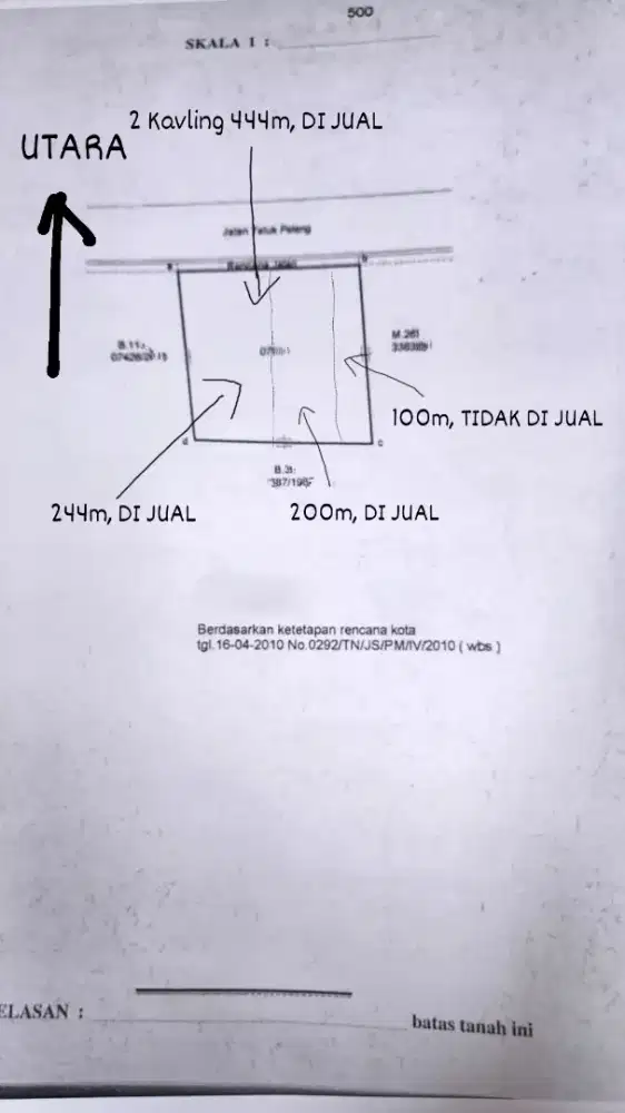 DiJual Tanah Murah Di Komplek AL Pasar Minggu, Luas 244 dan 444m