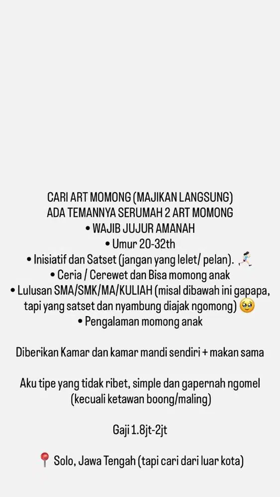 CARI ART MOMONG (SERUMAH BERDUA KERJANYA)