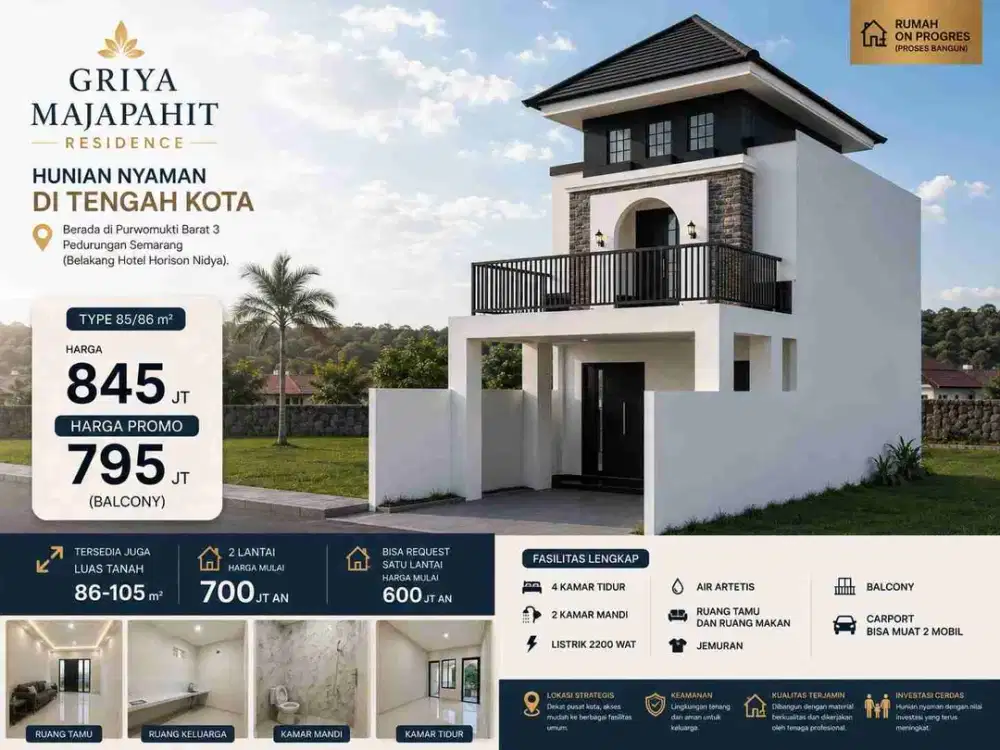DiJual Rumah 2lt Balcony di Majapahit blkg Hotel Horison Pedurungan Semarang Timur