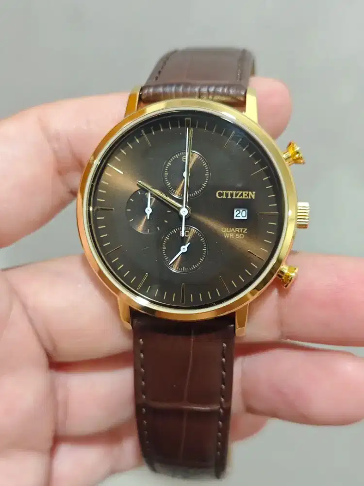 Jam Tangan Citizen AN3612-09X Classic Chronograph Gold Brown Sunburst