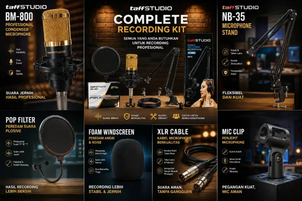 PAKET MICROPHONE TAFFSTUDIO BM-800 + STAND MIC + PEREDAM  NOISE