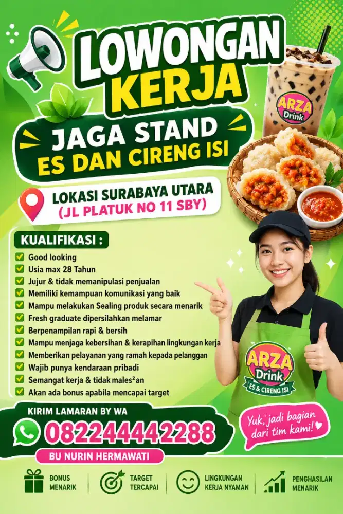 Dicari Cepat Jaga Stand  Es & Cireng Wanita