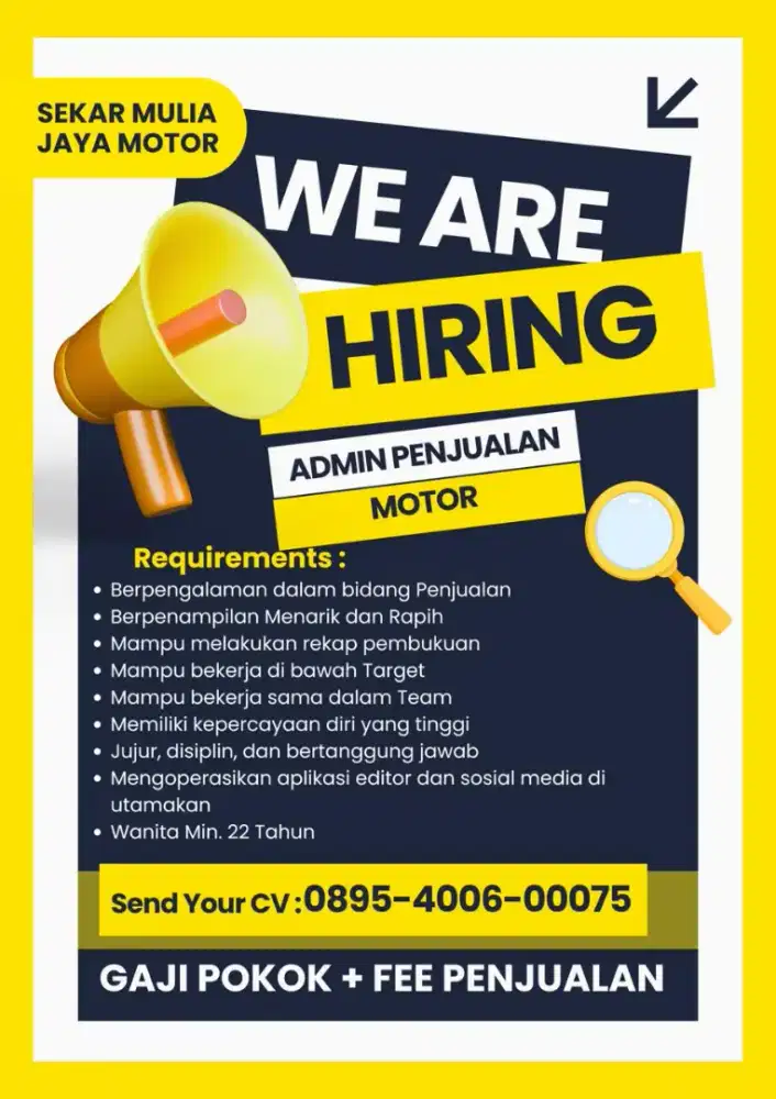 Loker Admin penjualan motor