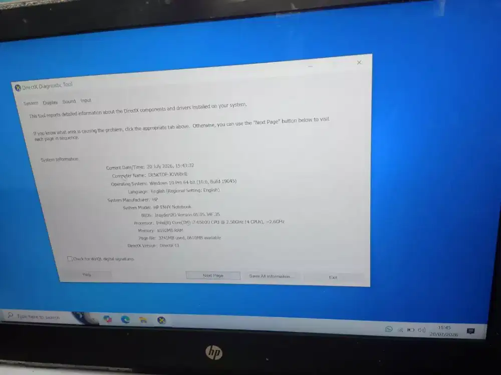 .Lactop ENVY 13 notebook ram 8 SSD 256 core i7 minus pemakaian aja