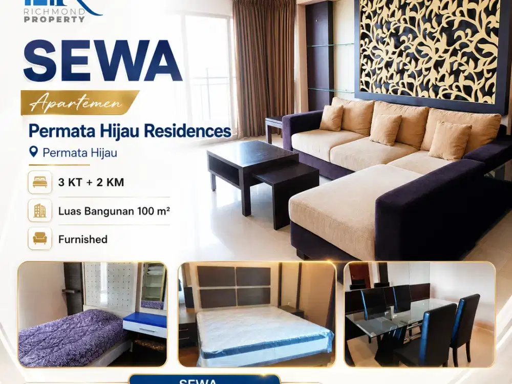 Sewa Apartemen Mewah Permata Hijau Residences - 3 BR Fully Furnish - Harga di Bawah Pasaran