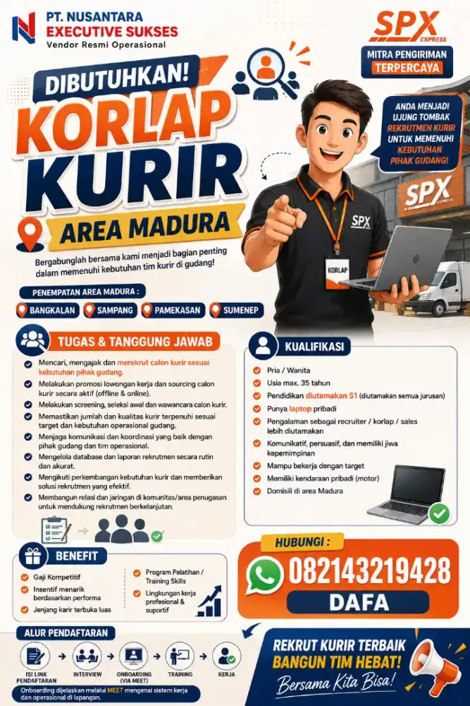 Dibutuhkan Kordinator lapangan area KOTA MADURA