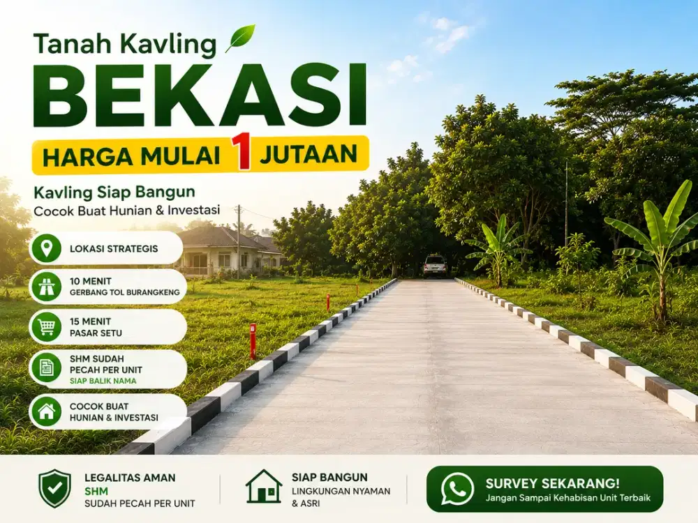 Kavling 1 Jt-an di Bekasi Dekat Pintu Tol Burangkeng, SHM Sudah Pecah