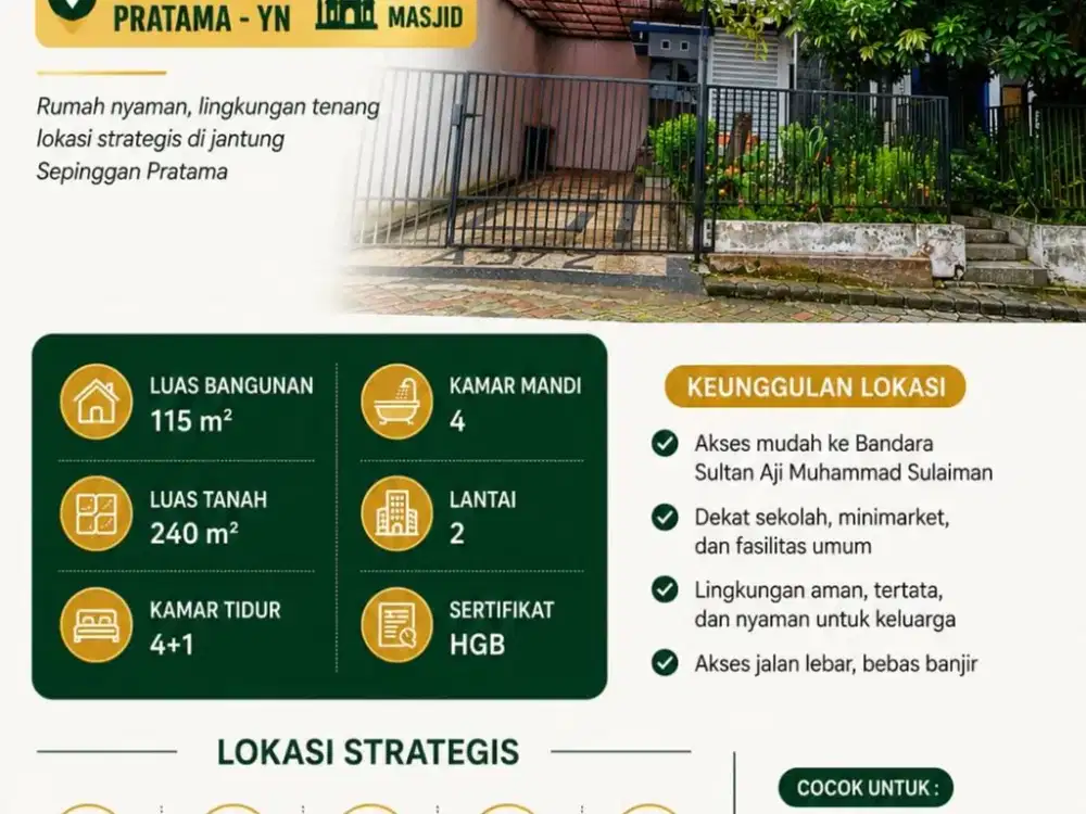 DIJUAL RUMAH SEPINGGAN PRATAMA DEKAT MASJID BALIKPAPA