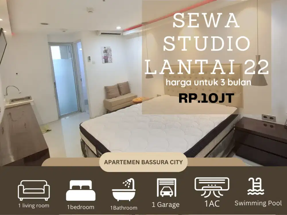 studio sewa murah full furnish atas mall apartemen bassura city