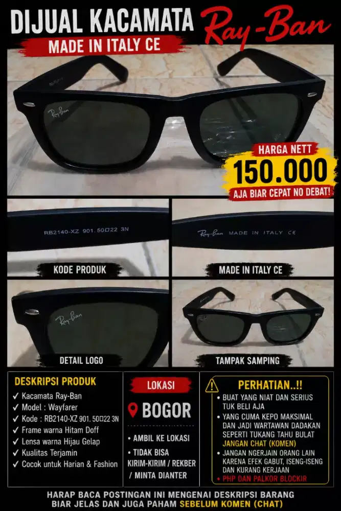 Kacamata Ray Ban warna hitam