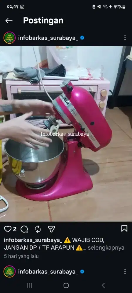 Jual ambyar standing mixer kitchen aid jarang pakai