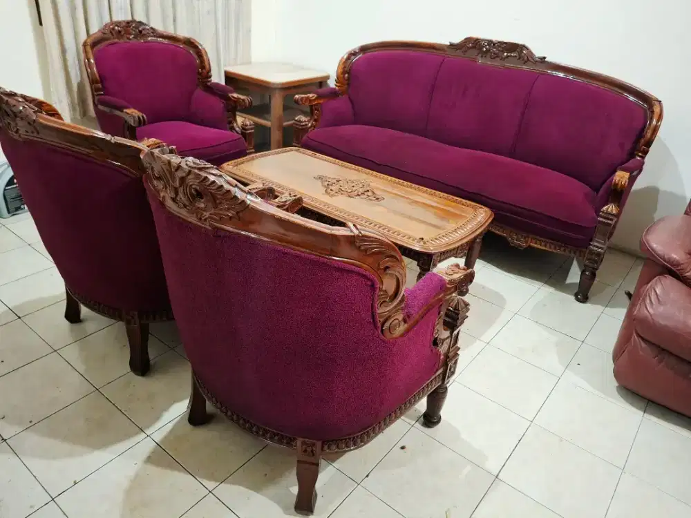 Kursi Tamu Jati Set Sofa Bangku Meja Ruang Kayu Ukir Antik Klasik 3111