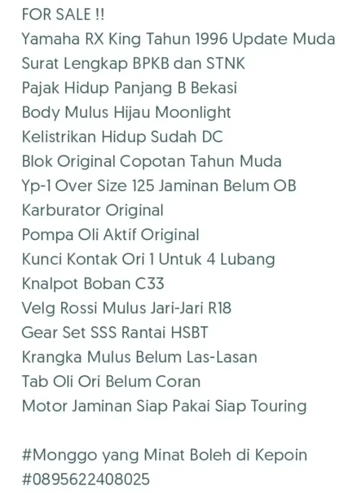 FOR SALE !! Yamaha RX King Tahun 1996 Upgrade Muda