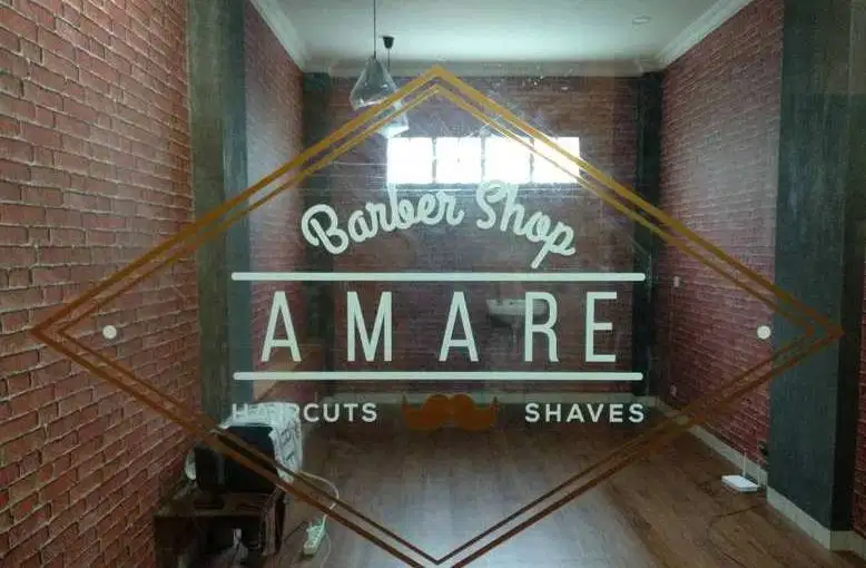 Cutting sticker barbershop Sandblast logo & tulisan nama cafe & kantor