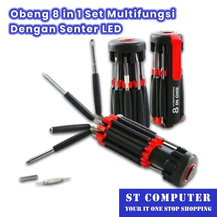 Obeng 8 in 1 Set Multifungsi Dengan Senter LED