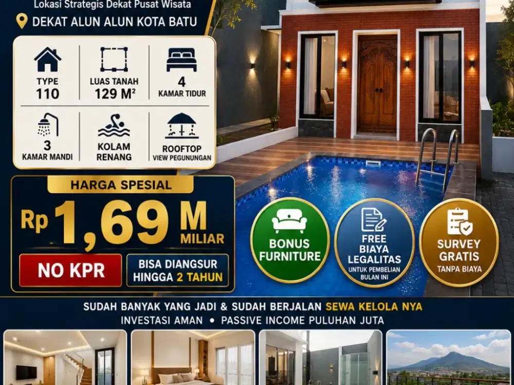 Villa Premium Kota Batu Dekat alun alun kota batu Bonus Furniture