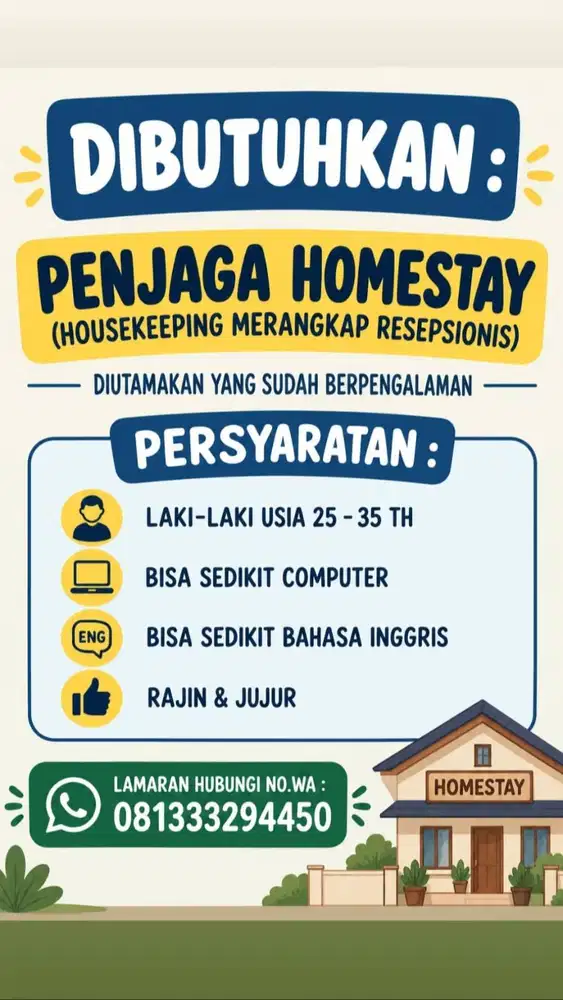 Loker cowoq untuk operasional homestay
