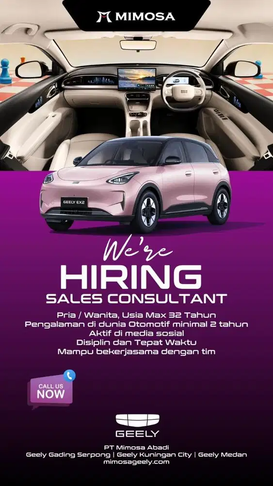 LOWONGAN PEKERJAAN SALES OTOMOTIF BRAND GEELY