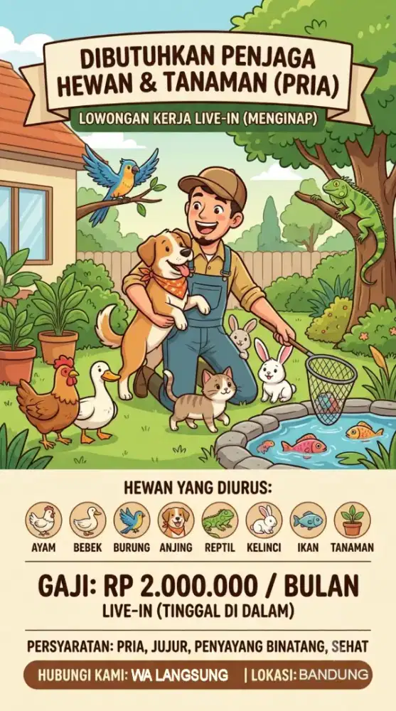 Dibutuhkan ART pengurus hewan dan tanaman