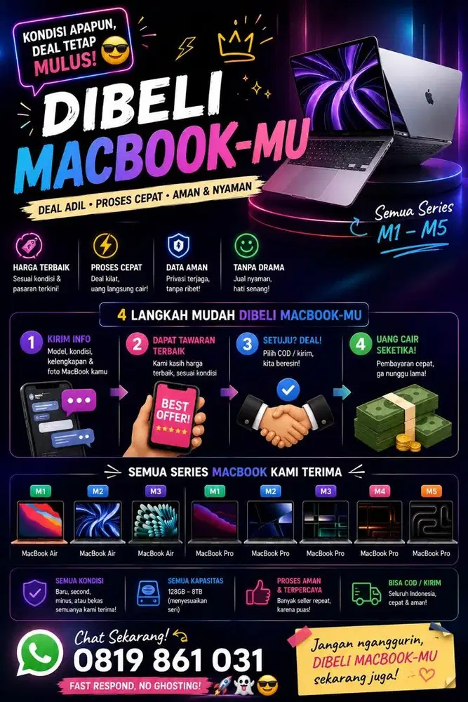 Dibeli semua MacBook Pro Air M1 M2 M3 M4 M5 Pro Max semua