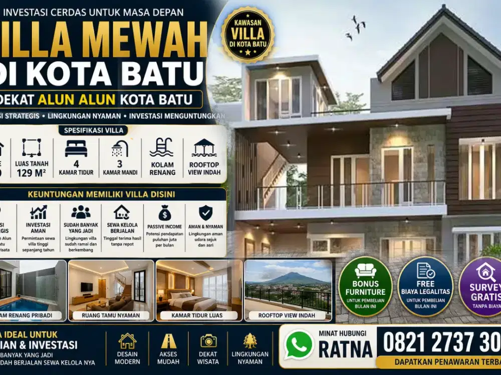 Villa Investasi Terbaik Kota Batu Dekat Wisata BNS Siap Sewa Kelola