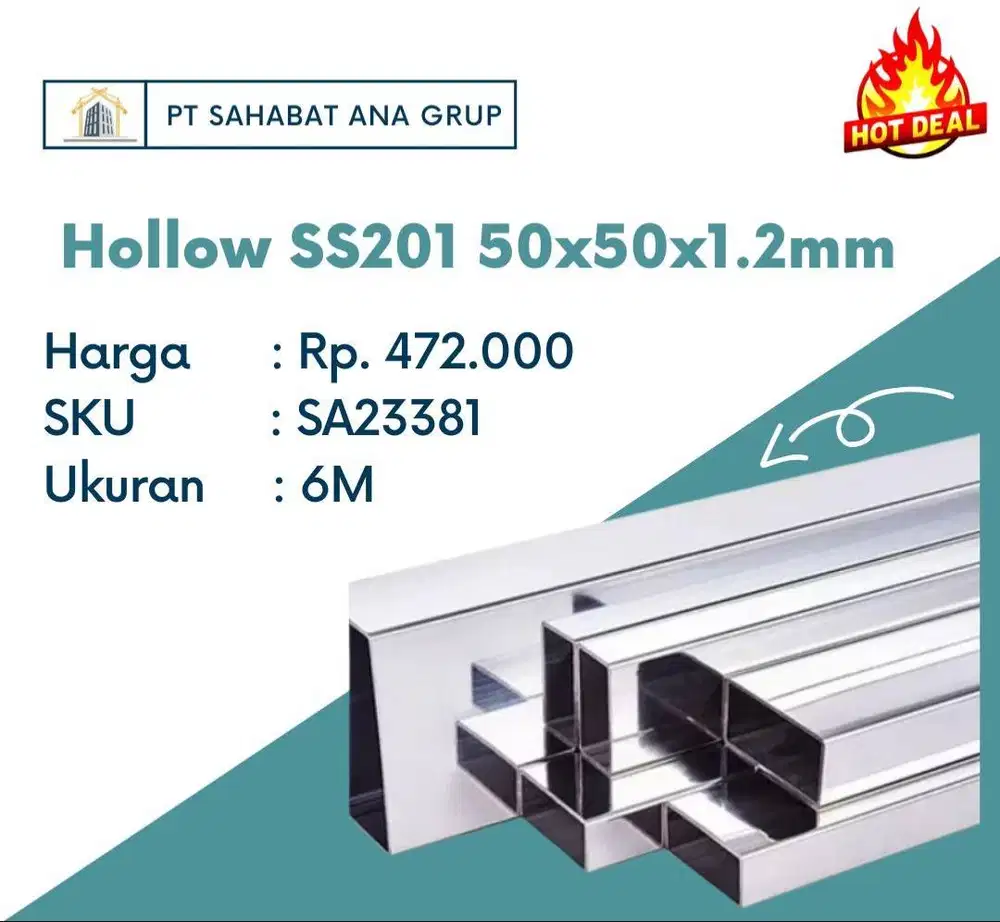 Hollow SS201 50x50x1.2mm