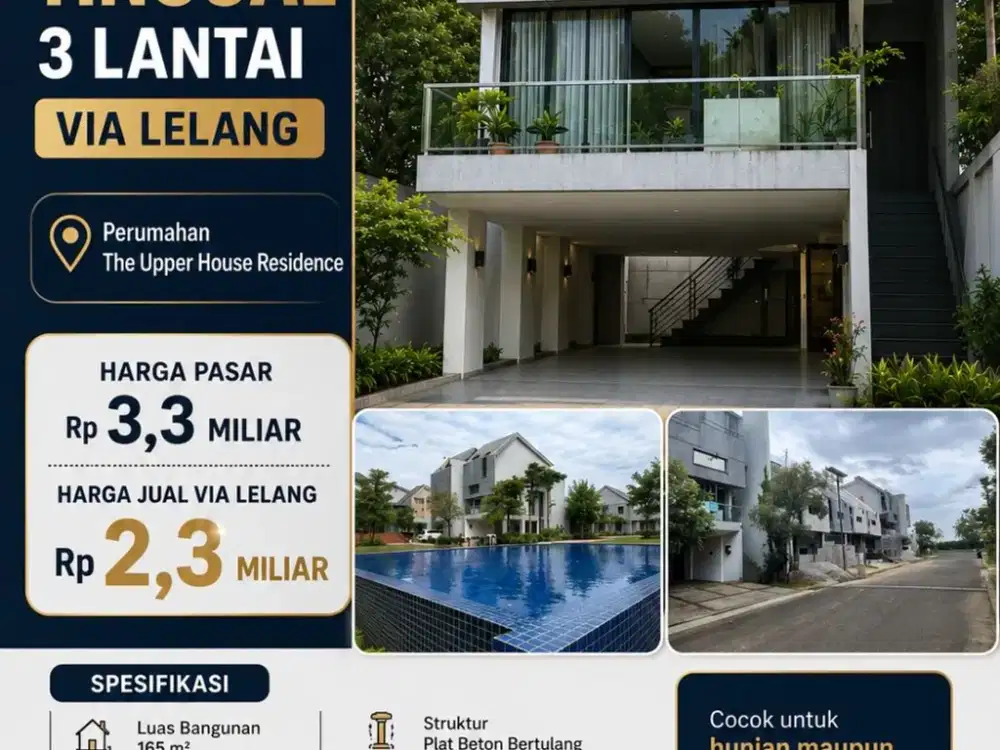 JUAL RUMAH TINGGAL 3 LANTAI VIA LELANG