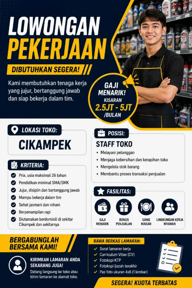 Lowongan pekerjaan jaga Toko