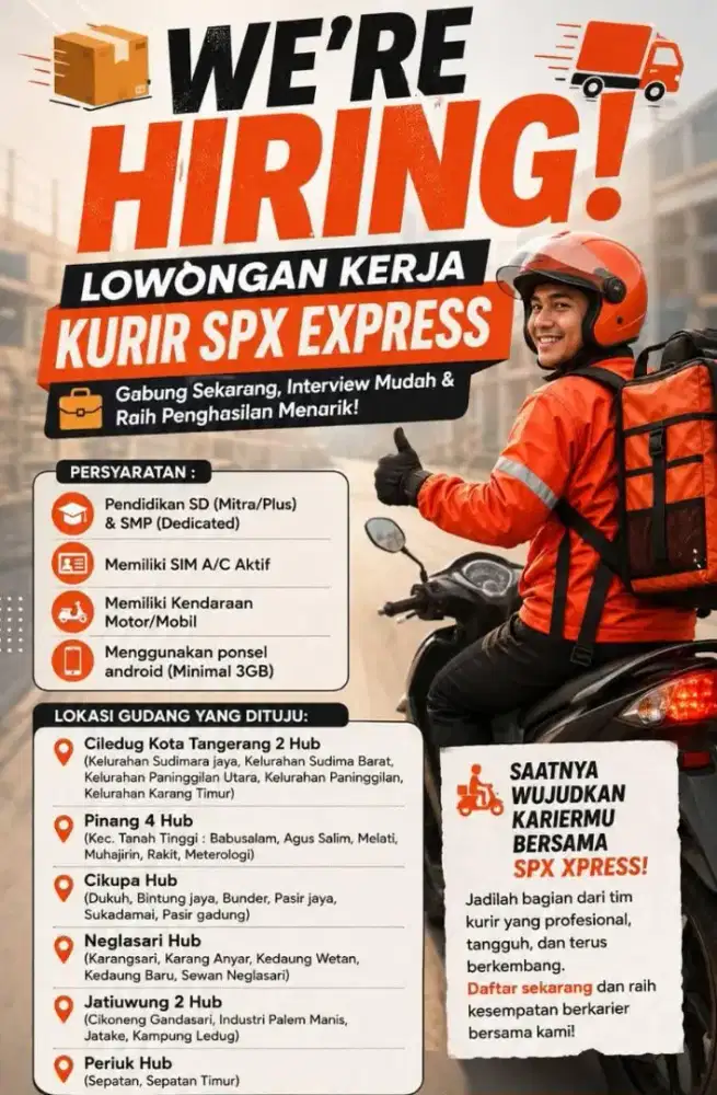 LOKER KURIR DELIVERY (LM) MOTOR SPX EXPRESS TANGERANG!!