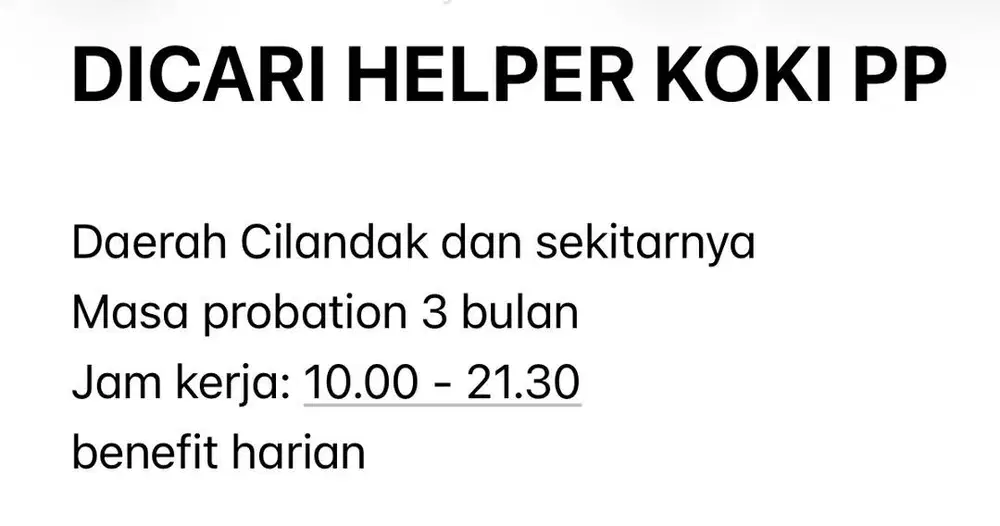 DICARI HELPER KASIR KOKI PP