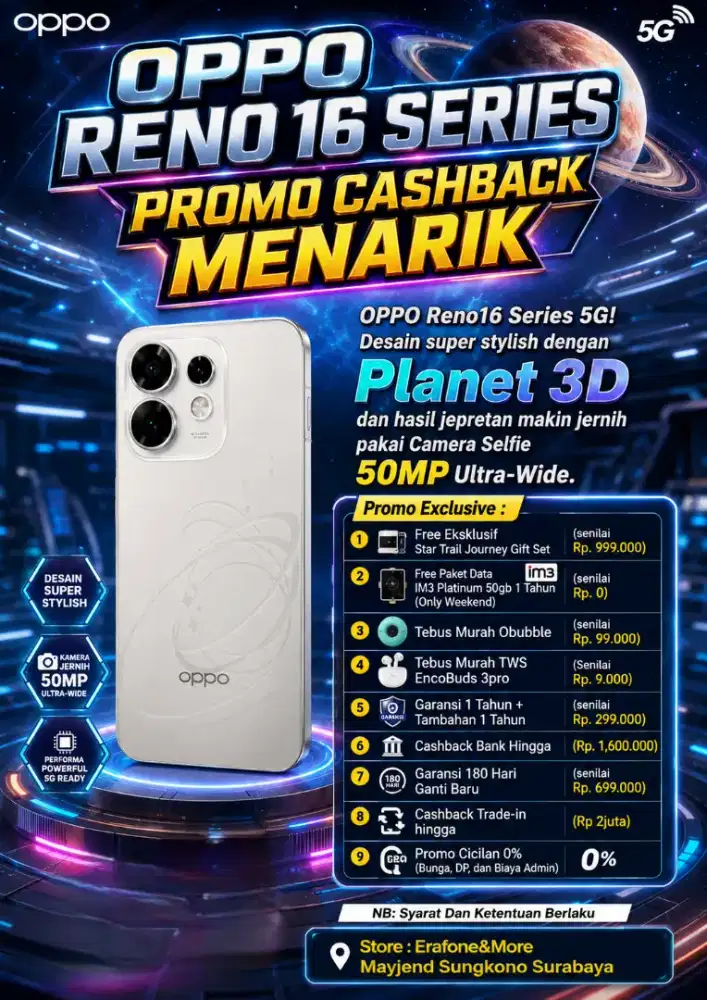 OPPO RENO 16F, PROMO POTONGAN HARGA