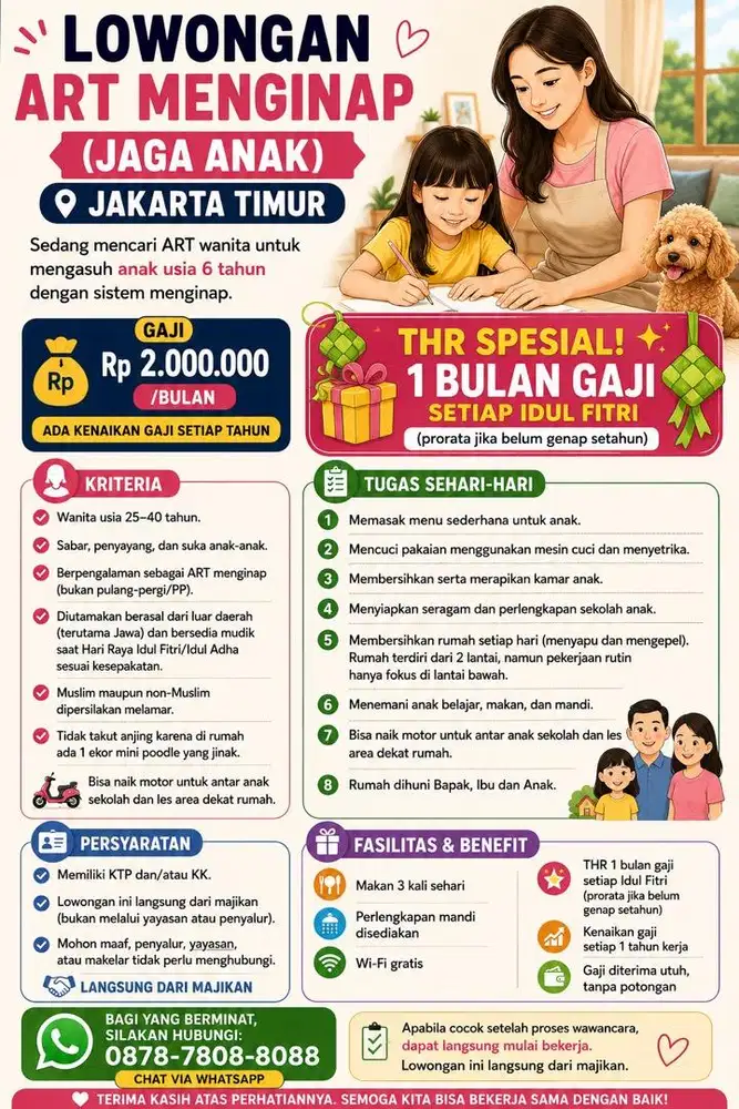 Lowongan Kerja ART jaga anak usia 6 tahun