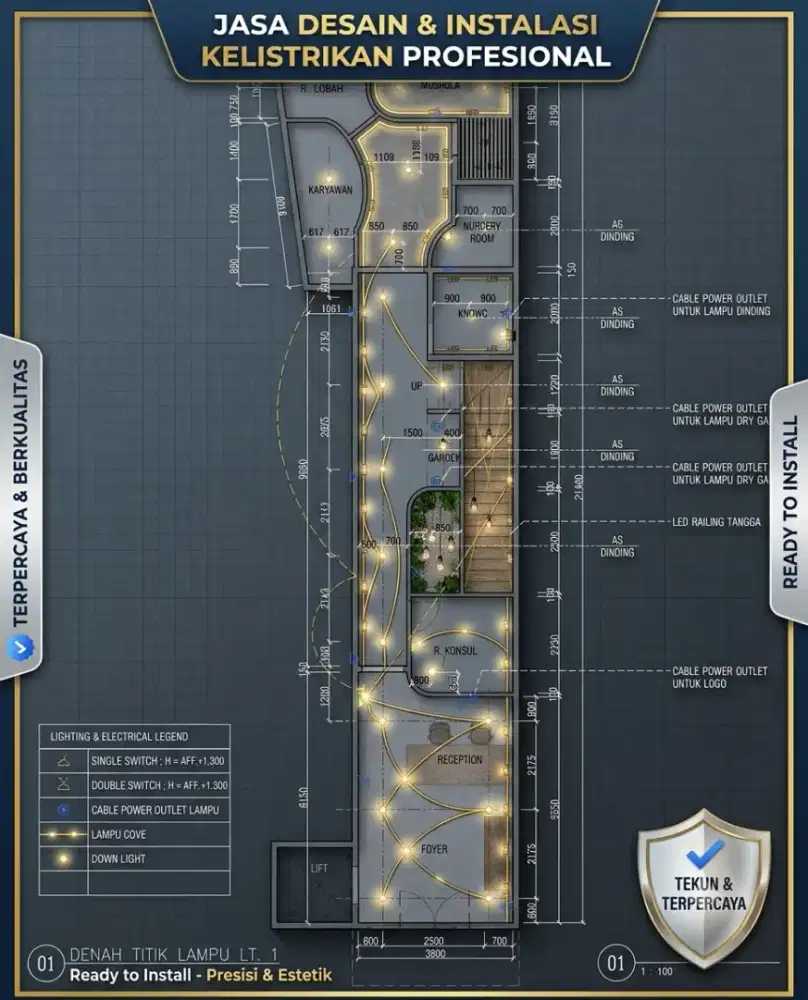 Jasa Desain Denah Titik Lampu & Instalasi Listrik Presisi