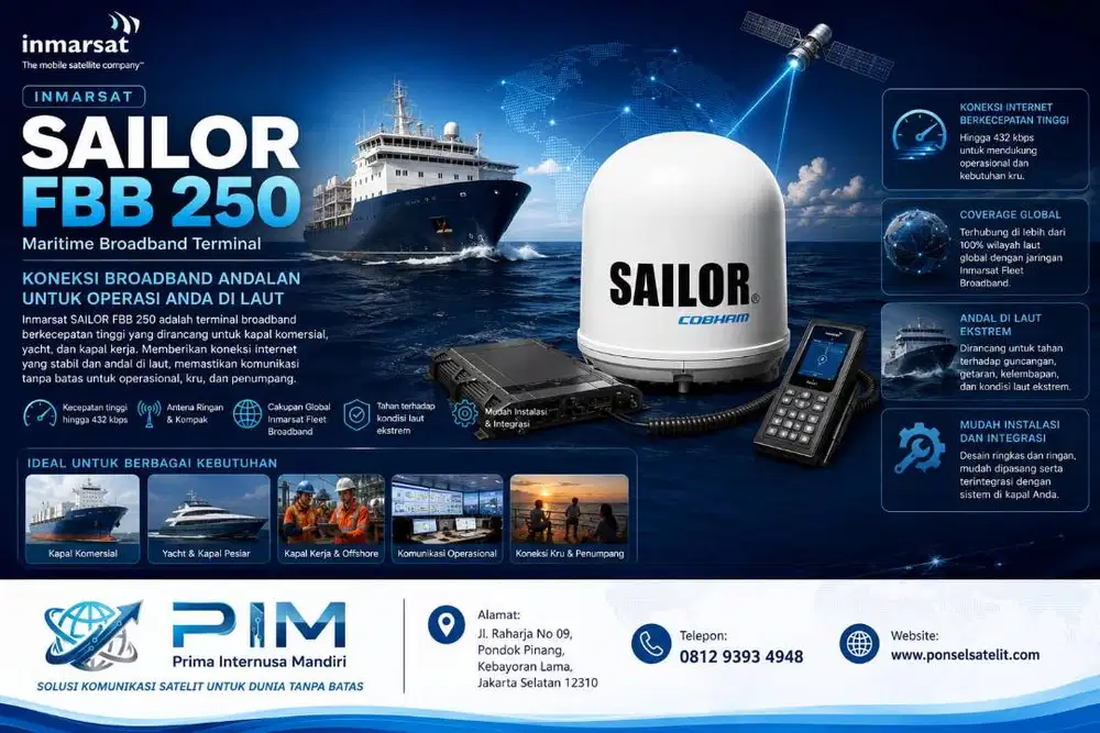 Terminal Modem Satelit BroadBand Inmarsat Sailor FBB 250