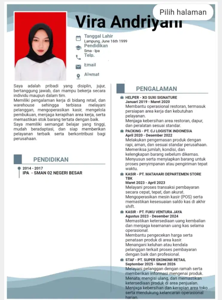 Cari kerja pengalaman retail, fnb, dan warehouse