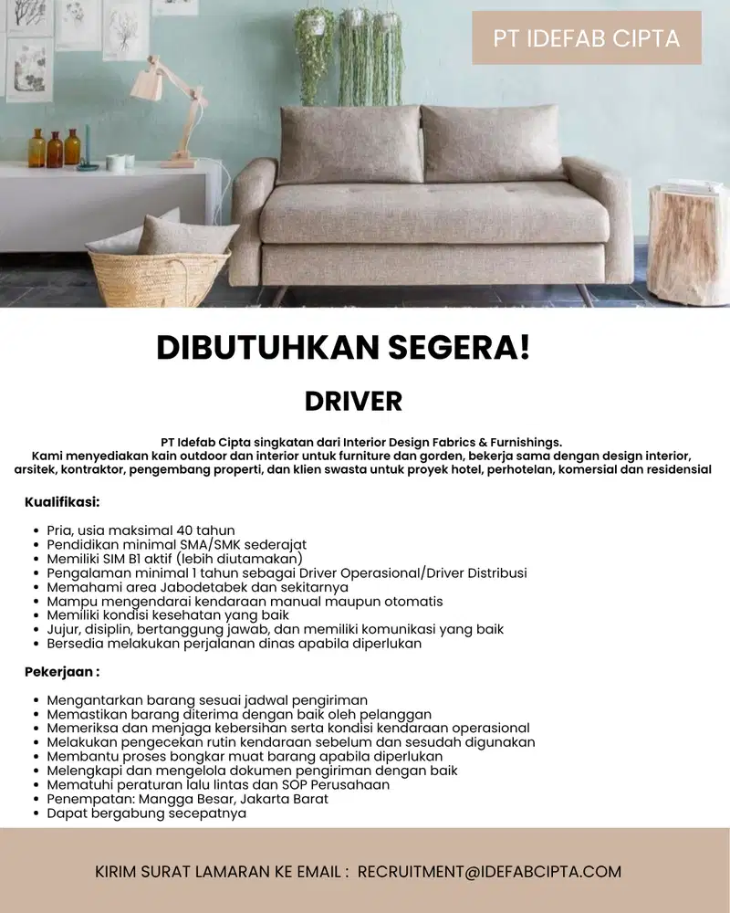 DIBUTUHKAN SEGERA DRIVER