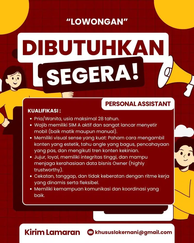 DICARI PERSONAL ASSISTEN UNTUK OWNER