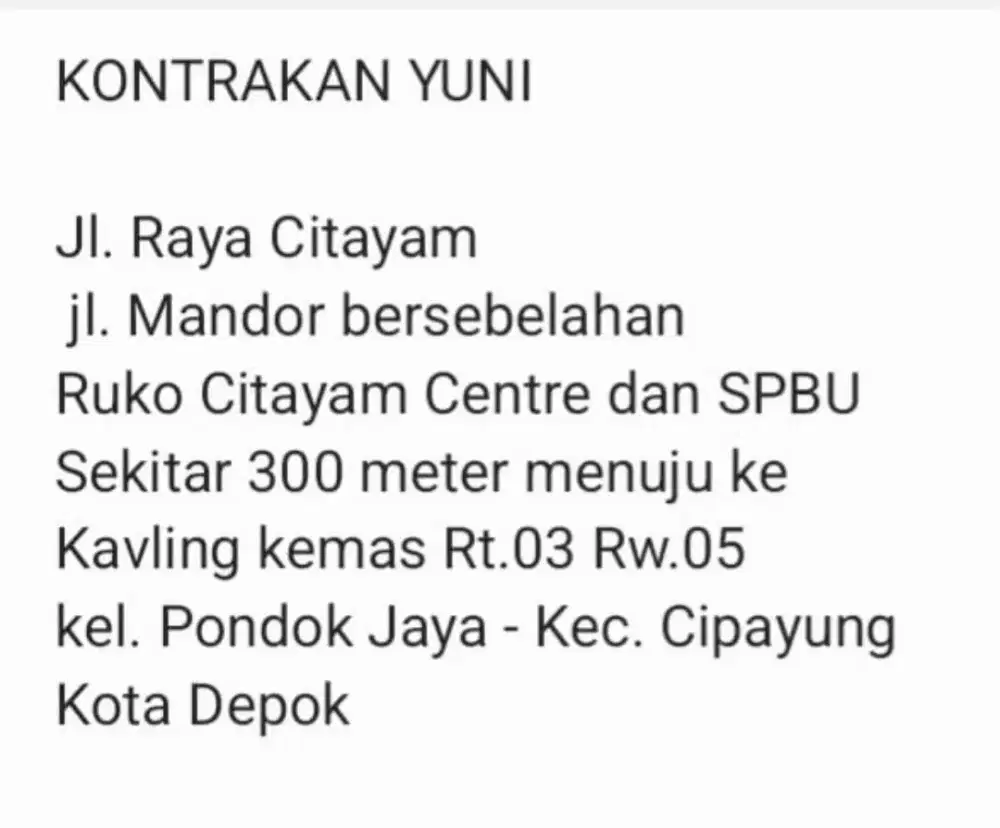 Kontrakan 1 Kamar Bulanan