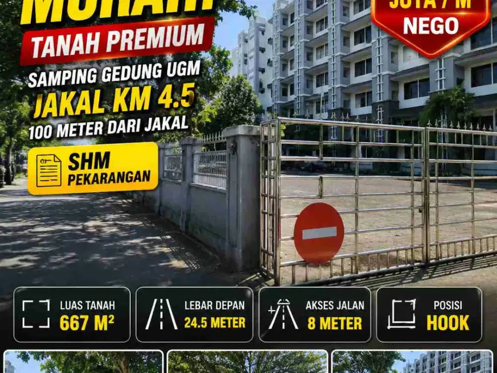 Dijual Tanah Premium Hook 667 m² Samping Gedung UGM, Jakal Km 4.5, 100 Meter dari Jalan Kaliurang