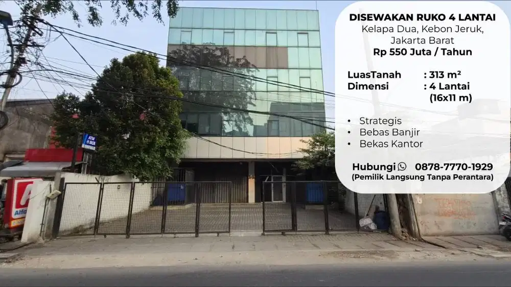 DISEWAKAN Ruko / Gedung Kantor | 4 Lantai 704 m² | Kebon Jeruk Jakbar