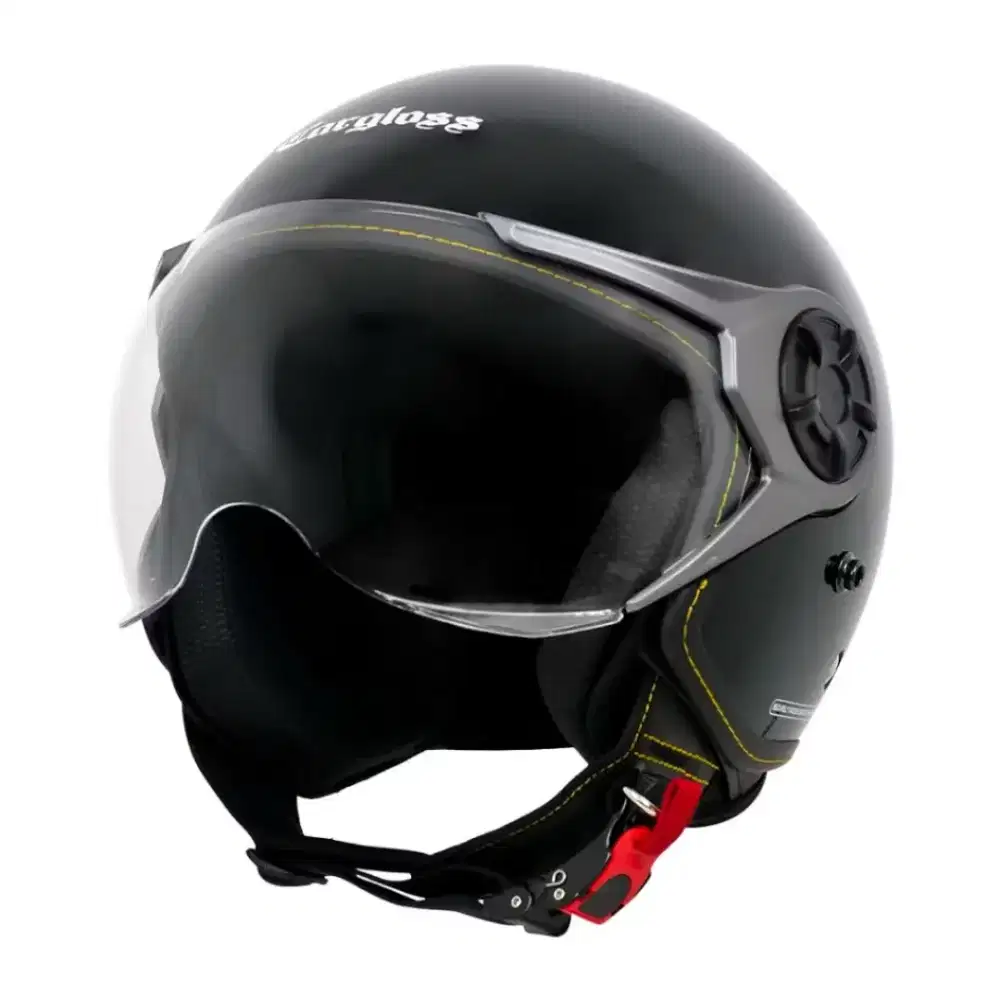 Cargloss YRM Helm Half Face - Deep Black Glossy