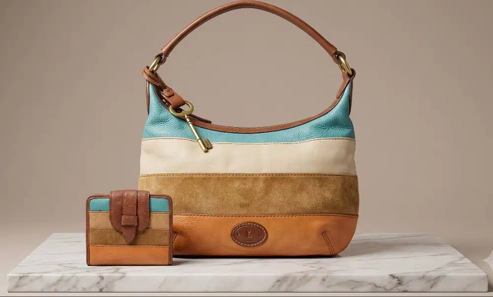 FOSSIL Patchwork Vintage Full Set Original | Bag + Wallet + Kunci