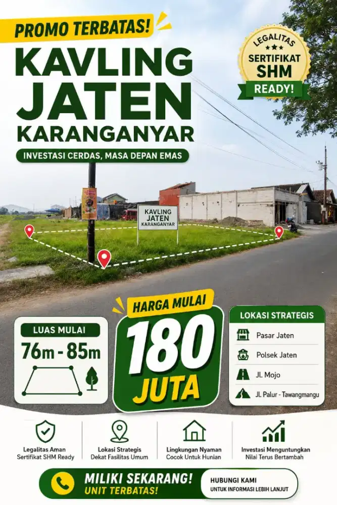 Tanah Strategis Jaten Karanganyar Lingkup Perumahan Dekat Polsek Jaten