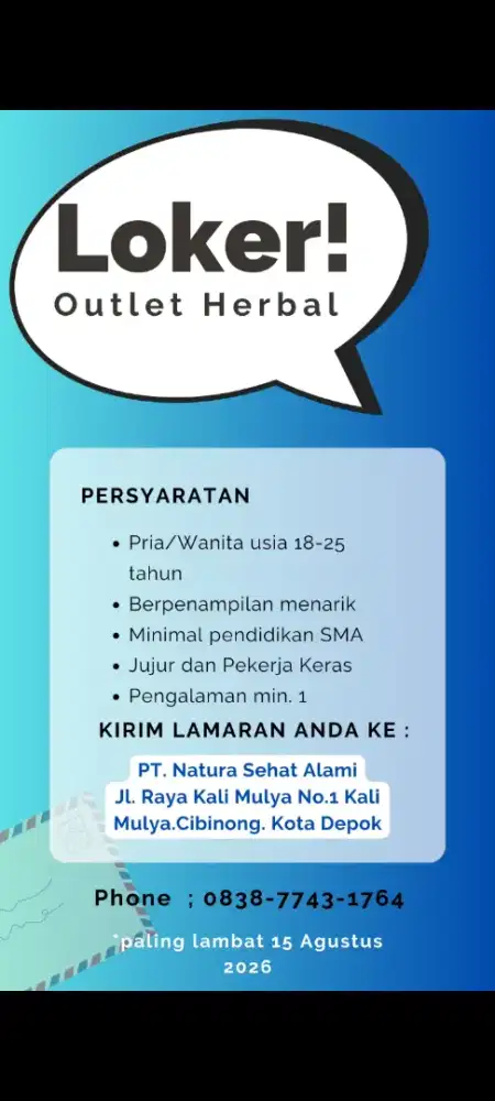 Lowongan kerja staf outlet herbal