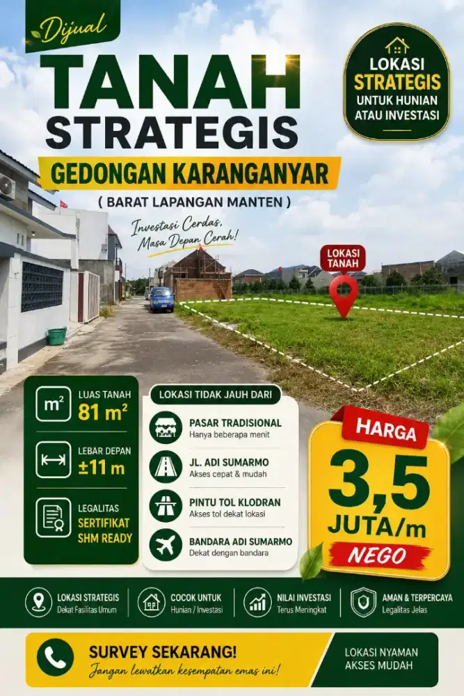 Tanah Siap Bangun & Strategis di Gedongan Colomadu Karanganyar