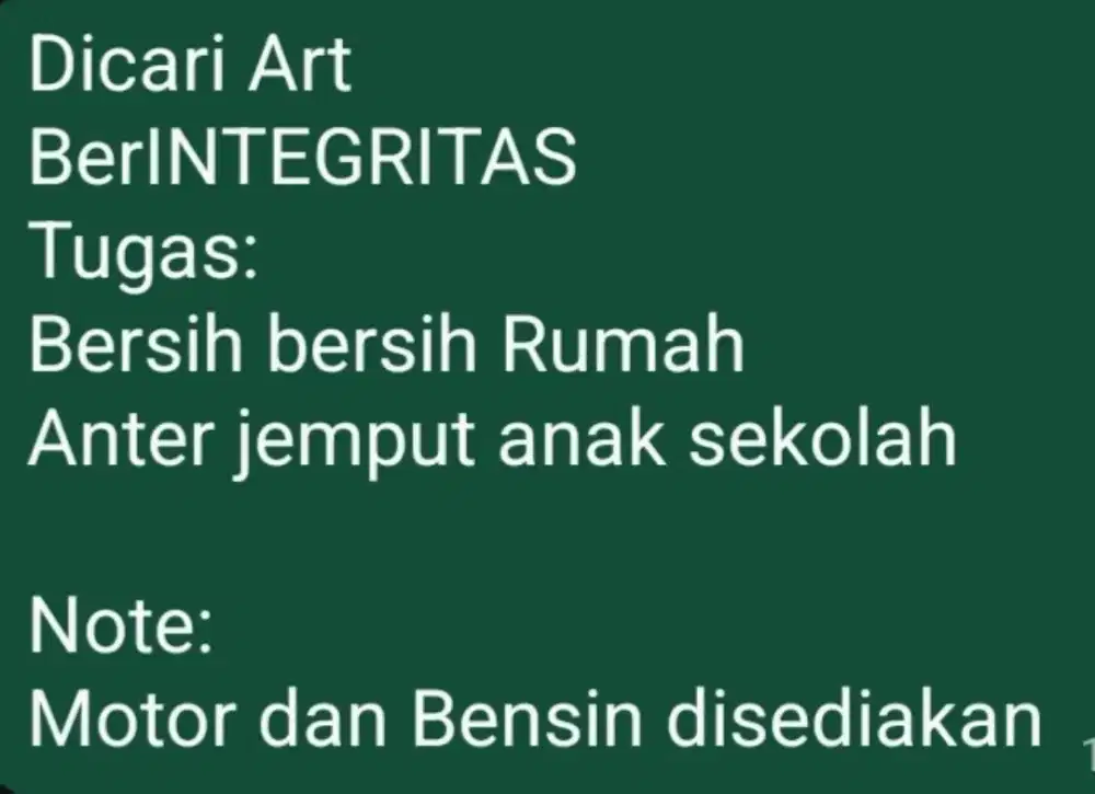 Dicari ART BERINTEGRITAS