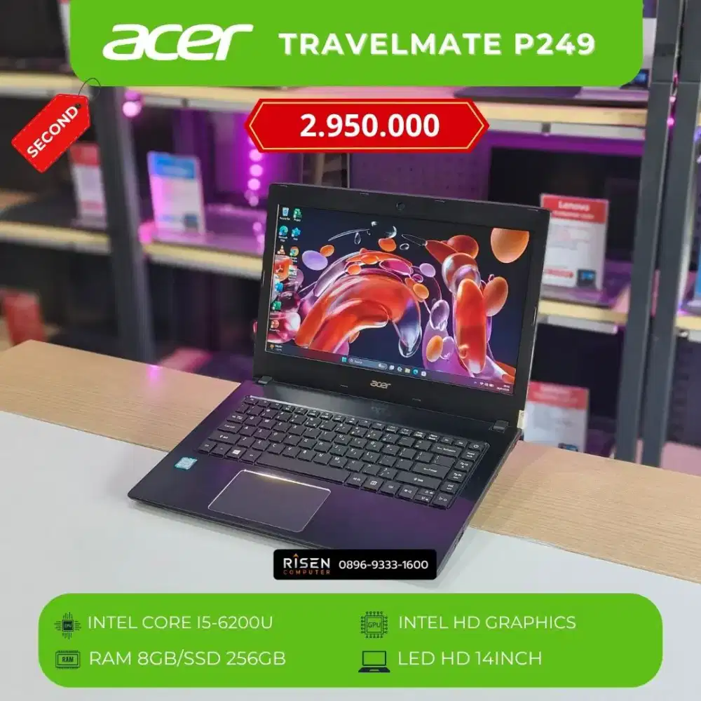 ACER TRAVELMATE P249 I5-6200U RAM 8GB SSD 256GB HD 14 inch Second